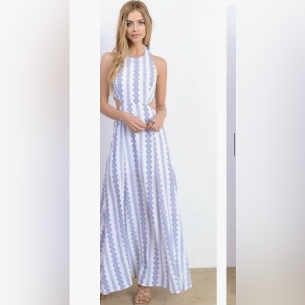 Blue and white maxi dress